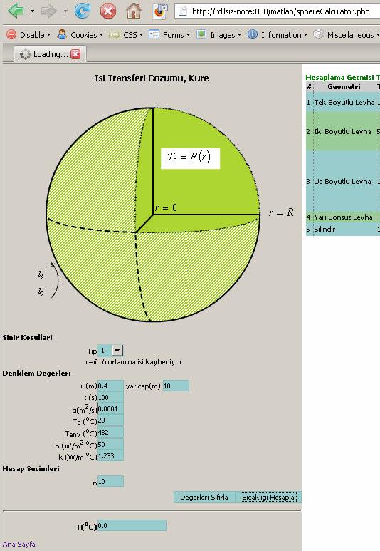 4.5 KÜRE İÇİN WEB ARAYÜZÜ ÇÖZÜMLERİ Küre için proble çözülerinin kolayca yapılabileceği web arayüzü Şekil 4.4 ile gösteriliştir. İçi dolu kürede bulunan tek sınır, kürenin yüzeyidir.