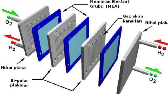Gaz difüzyon katmanlarının görevleri, tepkimeye girecek gazların, kimyasal tepkimeden çıkan suyun iletiminin sağlanması ve elektronların plakalar üzerindeki harektininin ve ısıl temasın