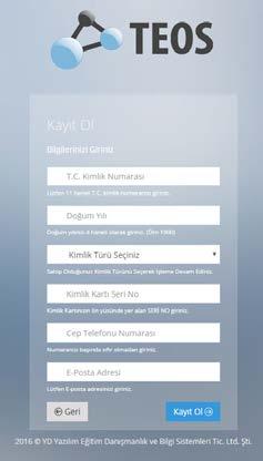 TEOS Giriş ekranından Kullanıcı adınızı ve şifrenizi yazarak