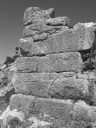 Res. 1 Helenistik sur Fig. 1 Hellenistic city walls Res. 2 Güney giriş - 2 Fig. 2 South gate - 2 örülü duvarlardan oluşmaktadır. Bazı bölümlerde 3 m. yüksekliğe dek korunmuştur.