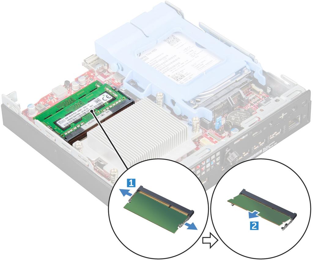 b Bellek modülünü, sistem kartındaki yuvadan çıkarın [2]. Bellek modülünü takma 1 Bellek modülünün üzerindeki çentiği, bellek modülü konnektöründeki tırnakla hizalayın.