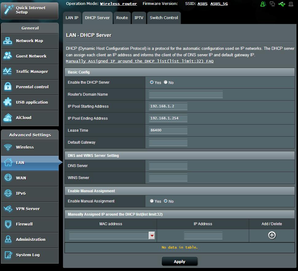 LAN IP ayarlarını değiştirmek için: 1. Gezinme panelinden, Advanced Settings (Gelişmiş Ayarlar) > LAN > LAN IP sekmesine gidin. 2. IP address (IP adresi) ve Subnet Mask (Alt Ağ Maskesi)'ni değiştirin.