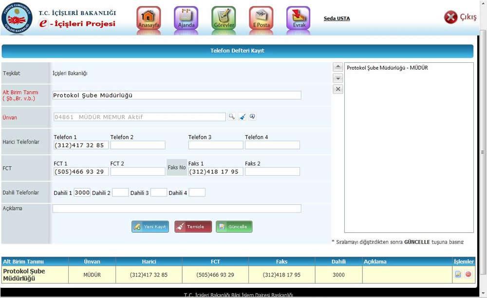 Kayıt Güncelleme Valilik Proje Sorumlularının verecekleri yetkiler doğrultusunda kullanıcılar daha önce kendi teşkilatları altında girilen veriler ile ilgili güncelleme ve silme işlemi