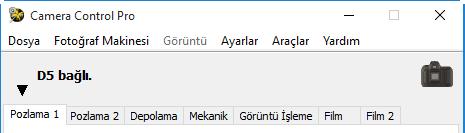 İlk sayfaya geri dön Camera Control Pro 2 50 Genel Bakış Camera Control Pro Penceresi 1/5 Camera Control Pro penceresi sayfa seçim sekmelerine tıklayarak görüntülenebilen geçerli fotoğraf makinesi