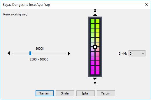 Yatay eksen (Amber-Mavi) renk sıcaklığına karşılık gelirken, dikey eksen (Yeşil-Galibarda) ilgili renk telafisi (CC) filtrelerine benzer etkilere sahiptir.