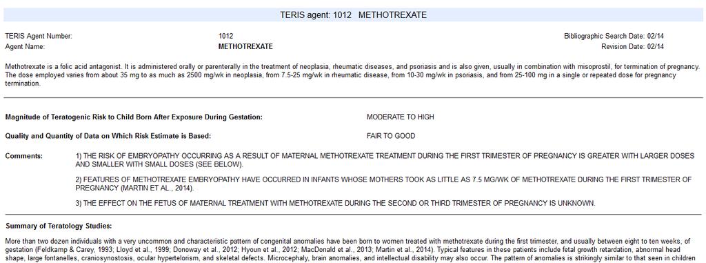 Danışmanlık TERIS: Teratology Information Service ENTIS: European Network of Teratology