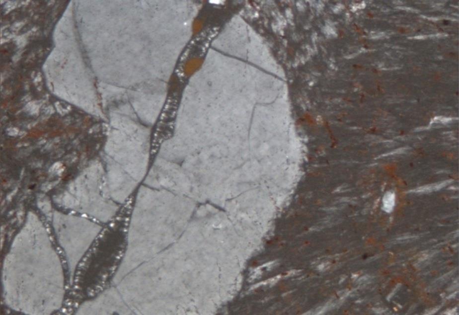 bt a 500 μm Şekil 3.4 : Anakayadan çift nikolde görüntü, (a:amfibol, bt: biyotit, Çift Nikol). Kayaçların ince kesit incelemerinin çoğunda akma dokusu gözlenmiştir.