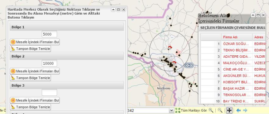 oluşturulmaktadır. Şekil 10. Tampon bölge sınırları içine düşen firmaların listelenmesi Şekil 7.
