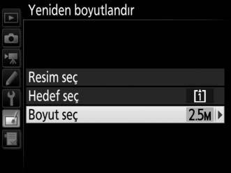 3 Bir boyut seçin. Boyut seç öğesini vurgulayın ve 2 düğmesine basın. Sağda görüntülenen seçenekler görüntülenecektir; bir seçeneği vurgulayın ve J düğmesine basın.