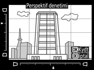 Perspektif Denetimi G düğmesi N rötuş menüsü Uzun bir nesnenin tabanından çekilen perspektifin etkilerini azaltan kopyalar oluşturun.