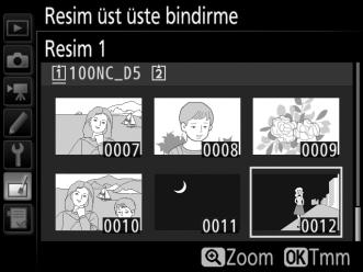 1 Resim üst üste bindirme öğesini seçin. Rötuş menüsünde Resim üst üste bindirme öğesini vurgulayın ve 2 düğmesine basın.