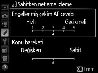 a2: AF-S Öncelik Seçimi G düğmesi A Özel Ayarlar menüsü Vizör çekimi için AF-S seçildiğinde, bu seçenek fotoğrafların yalnızca fotoğraf makinesi netlemede olduğunda (netleme önceliği) veya deklanşöre