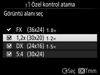 Seçenek 1 w y t 9 n Q w Ölçüm t Otomatik basamaklama $ Çoklu pozlama 2 HDR (yüksek dinamik aralık) Yok Aşağıdaki seçenekler mevcuttur: J $ v w y Seçenek Görüntü alanı seç Enst. hızı ve diya.