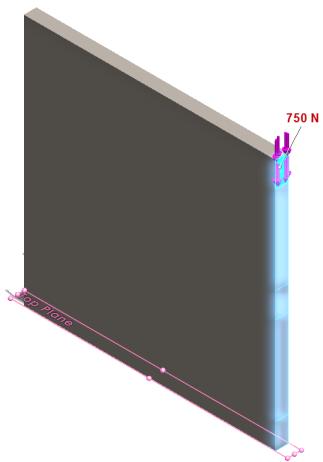 SOLIDWORKS Simulation Bir tarafı sabitlenmiş ve 750 N yük uygulanmış bir çelik levhanın optimize edilmiş şekillerini incelemek için bir Topoloji etüdü oluşturursunuz.