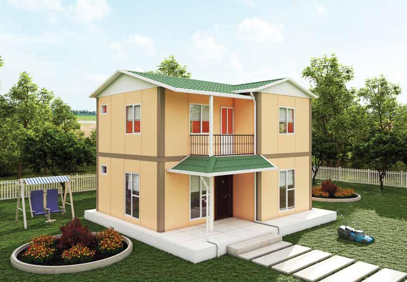 AKÇAY VP 714 100 m2 90 + 10 m 2 veranda iki katlı prefabrik konut Double storey prefabricated house