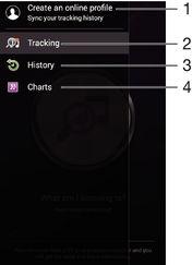 TrackID ana ekran menüsü TrackID ana ekran menüsü, TrackID servisini kullanarak kaydettiğiniz ve tanımladığınız tüm şarkılara genel bakış sunar.