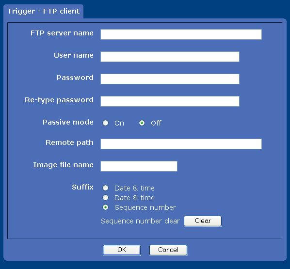 FTP client Bu kutunun işaretlenmesi, ana izleyicideki trigger aşağı açılır menüsünden FTP yi seçmenizi sağlar.