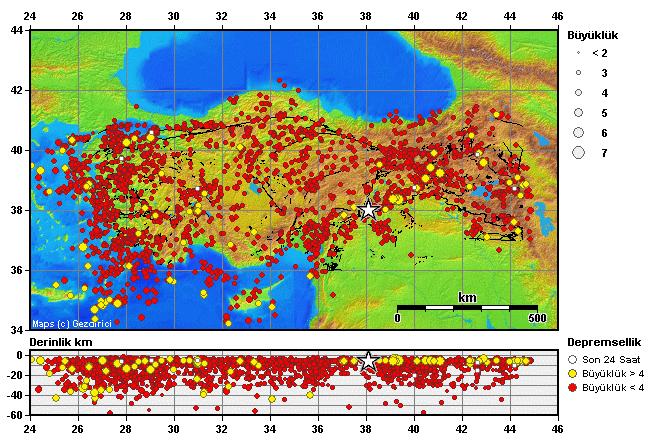 Yalçın ve diğerleri AKSARAY Tuz Gölü Fay Zonu Şekil 3: Kandilli Rasathanesi ve Deprem Araştırma Enstitüsünün Türkiye deki son bir yıldaki deprem kayıtları 3.