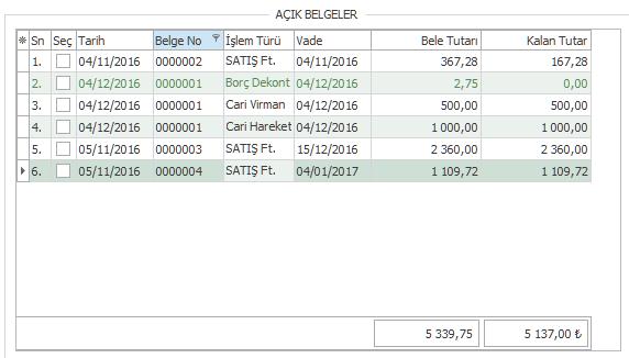 Kapanan Kayıtları Göster işaretsiz olarak gelmektedir.