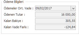 Hesap Tarihi alanı boş bırakıldığında günün tarihi otomatik doldurulmakta veya siz ödeme/tahsilat girişi yaptıkça ödeme/tahsilat bilgisinin ortalama vadesi otomatik olarak yazmaktadır.