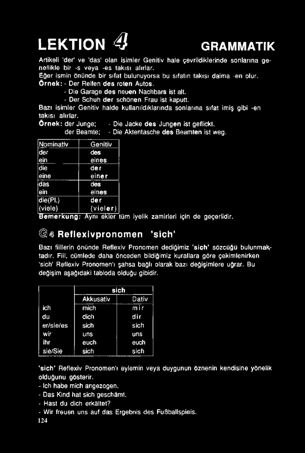 Bazı isimler Genitiv halde kullanıldıklarında sonlarına sıfat imiş gibi -en takısı alırlar. Ö rn e k: der Junge; - Die Jacke des Jungen ist geflickt. der Beamte; - Die Aktentasche des Beamten ist weg.