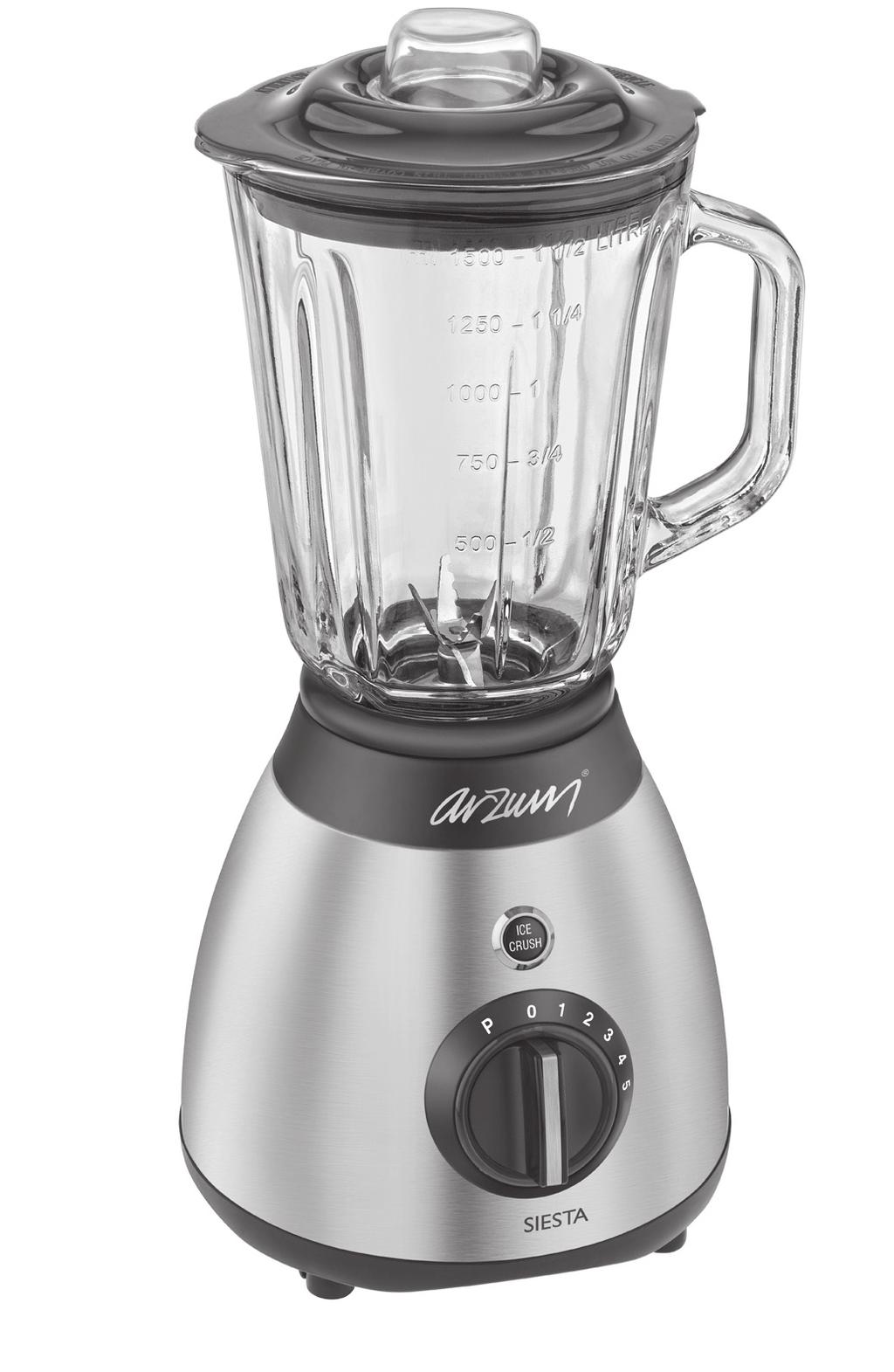 TR 5 5 3 1 2 SIESTA 1- Ölçülü hazne kapağı tıkacı (küçük kapak) 2- Hazne kapağı 3-1500 ml kapasiteli cam sürahi blender 4- Emniyet contası 5- Çelik bıçaklar 6- Sızdırmazlık halkası 7- Kap tabanı 8-