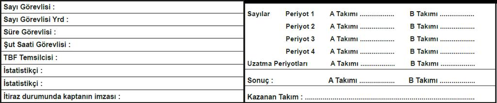 Ayrıca, her takımın kalan numaralarını (devam eden skor) iptal etmek amacıyla, sütunun altına diyagonal bir çizgi çizecektir. B.12.