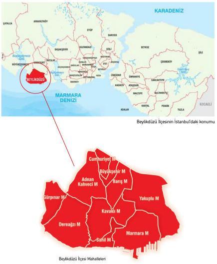 5. UYGULAMA 5.1 Çalışma Alanı ve Kullanılan Veriler Beylikdüzü, Marmara Bölgesine bağlı İstanbul ilinin bir ilçesidir. İlçe; 41 o 00 33.57-40 o 57 37.69 kuzey enlemleri, 28 o 35 42.47-28 o 41 58.