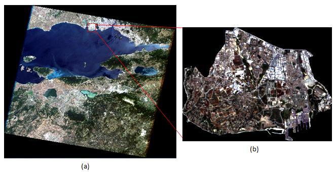 5 : 2011 yılına ait doğal renkli görüntü (a) Orijinal görüntü, (b) Beylikdüzü ilçesi. 5.