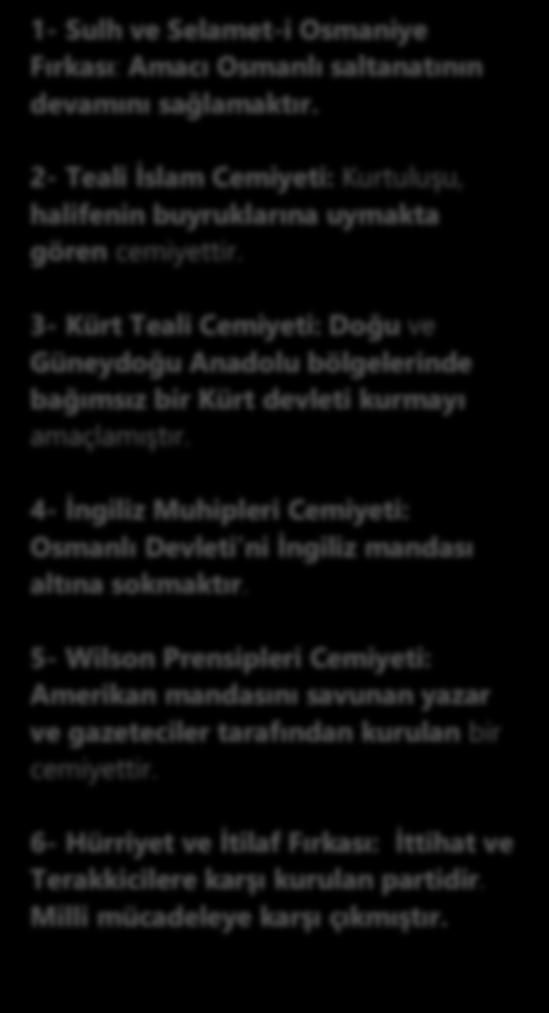 zararlı cemiyetlerin faaliyetlerine karşı halkı bilinçlendirme, örgütlendirme. 1- Trakya-Paşaeli Müdafaa-i Hukuk Cemiyeti: Kurulan ilk milli cemiyettir.