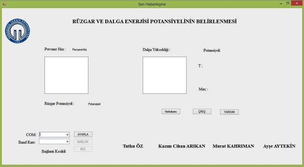 Toolbox seçeneğinden arayüz için gerekli olan elemanlar seçilebilmektedir. Gerekli elemanlar seçilip, C# dilinde kodları yazılarak arayüz programı oluşturulmuştur.