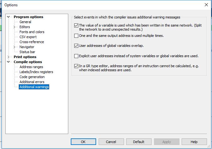 Daha sonra Compile options altında Additional errors kısmına gelerek bu seğmenin işareti kaldırılır.