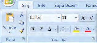 2. HÜCREDEKI METINLERI BIÇIMLEME Hücredeki metinleri biçimlemek için ilk önce metin seçili hâle getirilir.