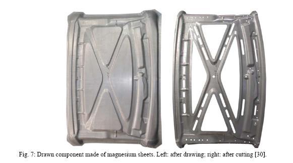 2: Magnezyum levhadan üretilmiģ otomobil parçaları (sol: Ģekillendirilme sonrası, sağ: kesme sonrası) [22].