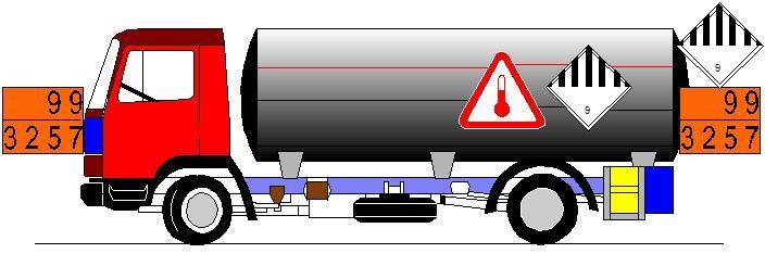 Yüksek ısıda madde taşıyan taşıma ünitelerinin işaretlenmesi 5.3.2.1.6 tek bir madde taşınıyorsa TTN 5.3.1.2 her iki yanda ve arkada işaretler 5.3.3 Bölüm 3.
