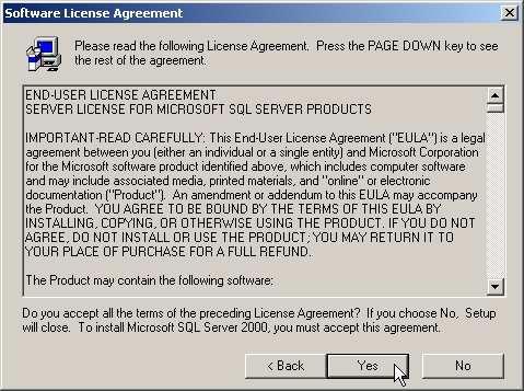 MICROSOFT SQL SERVER Yazılım lisans sözleşmesi bilgileri penceresidir.