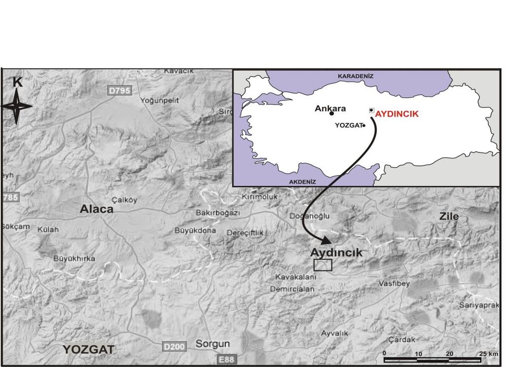 AVŞAR ve ark. 1. GİRİŞ Çalışma Yozgat ilinin Aydıncık ilçesine bağlı Değirmendere köyü Harabeevler mevkiinde yer alan Çekerek formasyonunda gerçekleştirilmiştir.