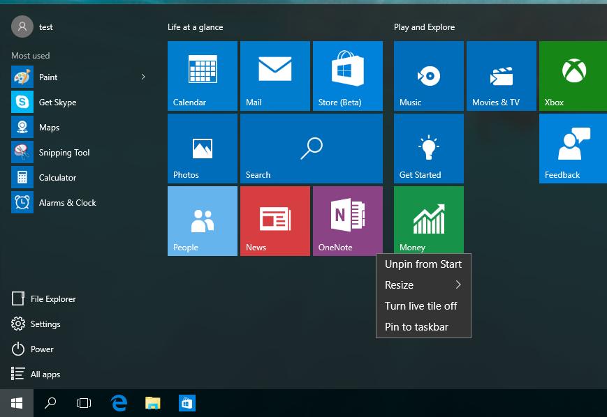 Windows uygulamaları Bunlar Başlat menüsüne sabitlenmiş uygulamalardır ve kolay erişim için kutu biçiminde