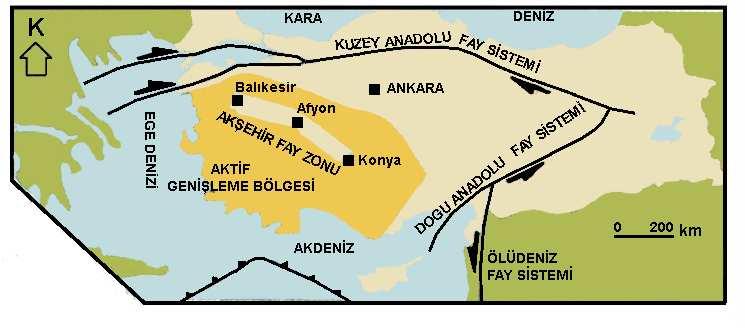 Şekil 10: Akşehir Fay Zonu (Koçyiğit, 2002 den sadeleştirilmiştir). Balıkesir Ovası ve yakın çevresinde büyük fay sistemleri yer almamaktadır.