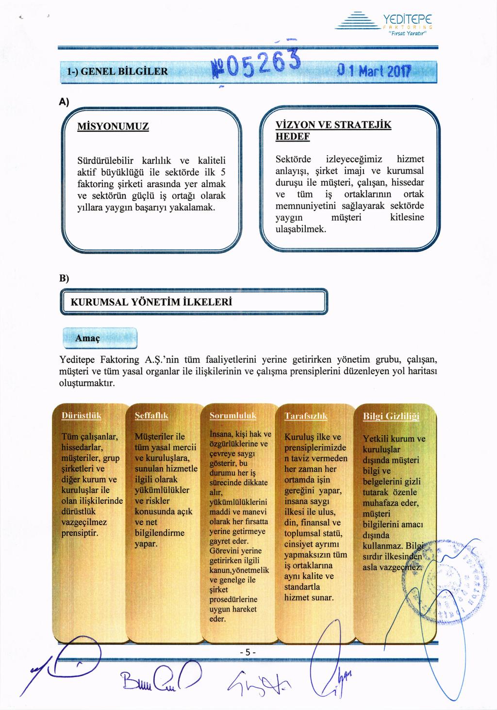 Y DiT P "Frsat Yaratt'' 1_) GENEL ni,ci,nn so5e6 0 I i{art l0ll A) vrisyonuvruz vizyon ve stratejk siirdtirlebilir karllk ve kaliteli aktif bytlkl ile sektrde ilk 5 Sektrde izleyeceimiz hizmet anlay,