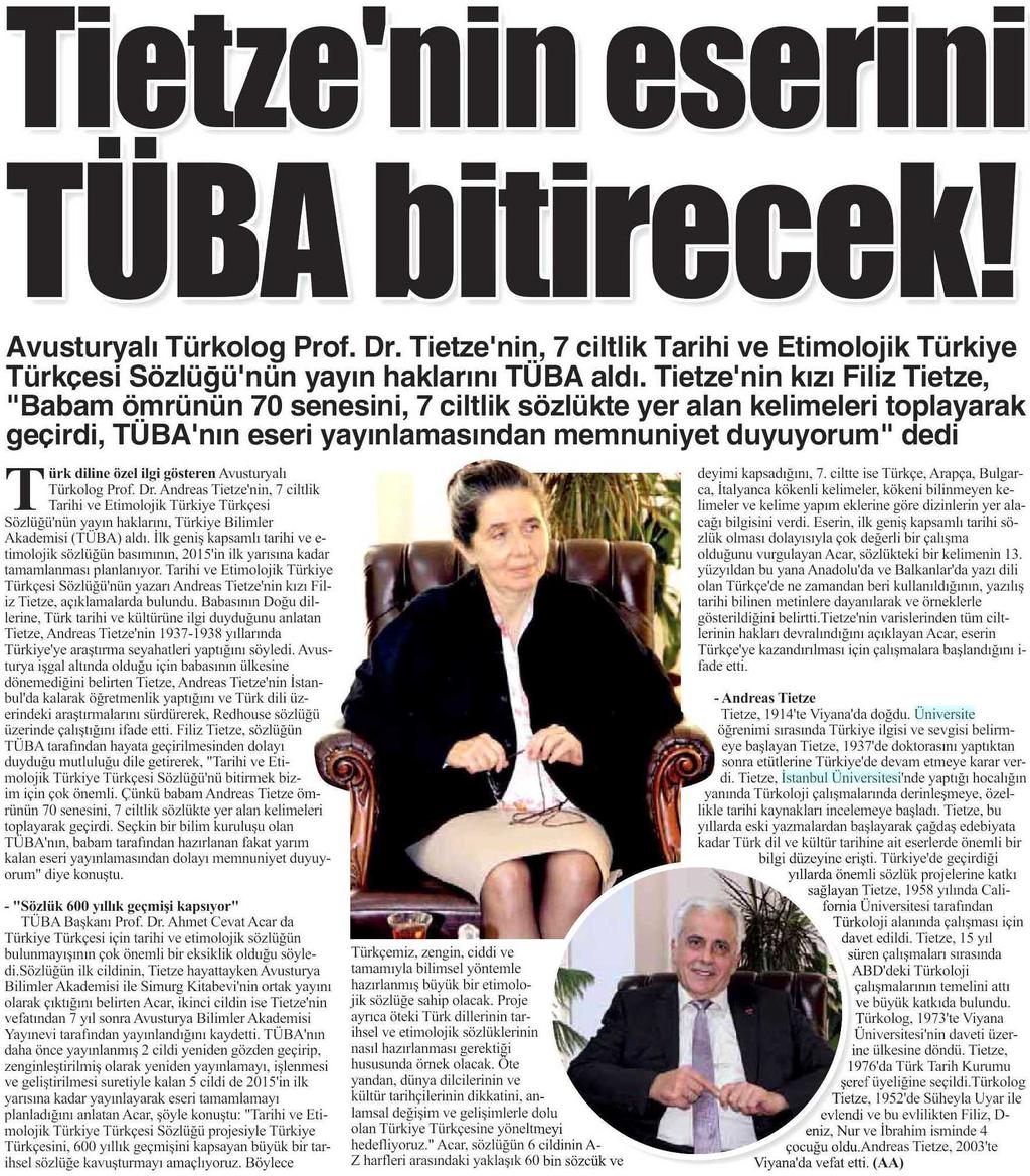 TIETZE ITIN ESERINI TÜBA BITIRECEK!