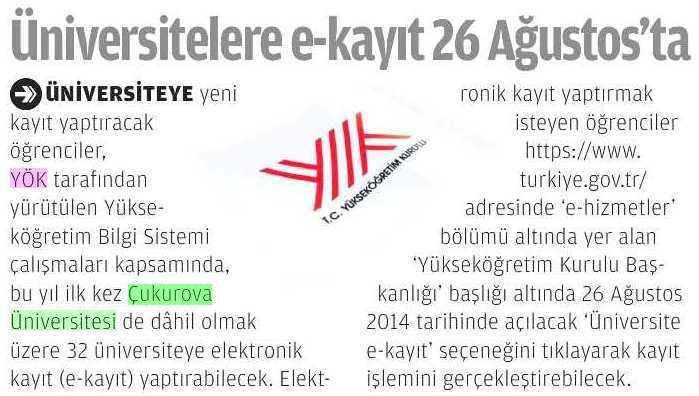 ÜNIVERSITELERE E-KAYIT 26 AGUSTOS TA Yayın Adı : Milli