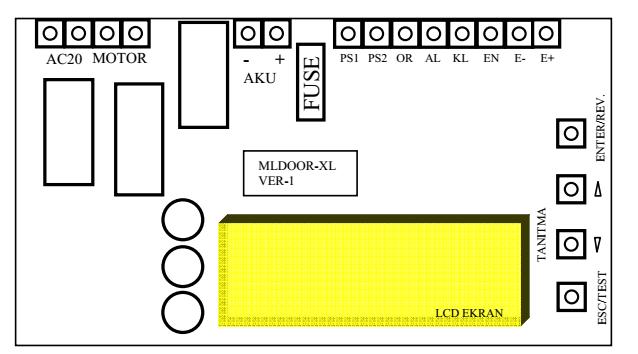 5. Katlanır Kapı Kontrol Kartı Elektrik Bağlantı Şeması MLDOOR-XL KABİN KAPISI KONTROL KARTI AC20 MOTOR AKU +/- Trafo Girişi,60..90VA 0-20 Volt 24 24 V DC Motor 12 V 1.