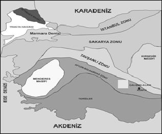 Ilgın (Konya) kuzeyindeki metasediamter ve metavolkanik kayaçların jeolojisi ve jeokimyası Giriş Afyon-Bolkardağ Zonu, Batı Anadolu da (Doğu Akdeniz) yer alan ve Alpin orojenezi sürecinde