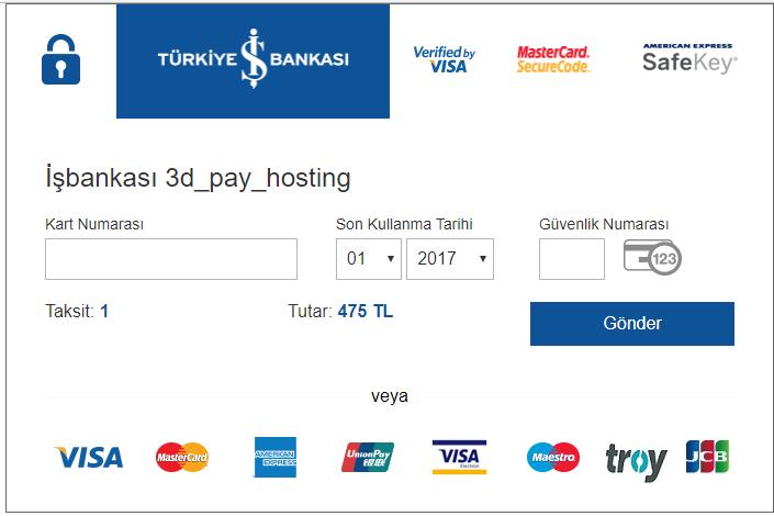 Kredi Kartı ile ödeme yapmak için butonuna basınız. butonuna bastıktan sonra karşınıza gelen ödeme ekranına Kredi Kartı bilgilerinizi yazarak tuşuna basınız.