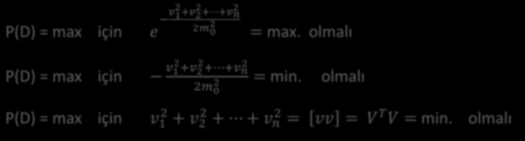 4- GAUSS EN KÜÇÜK KARELER İLKESİ 2 P(D) = max için e v 1 +v2 2 + +v n 2 2m 2 0 P(D) = max için v 1 2 +v 2 2 + +v n 2 = max. olmalı 2m 0 2 = min.