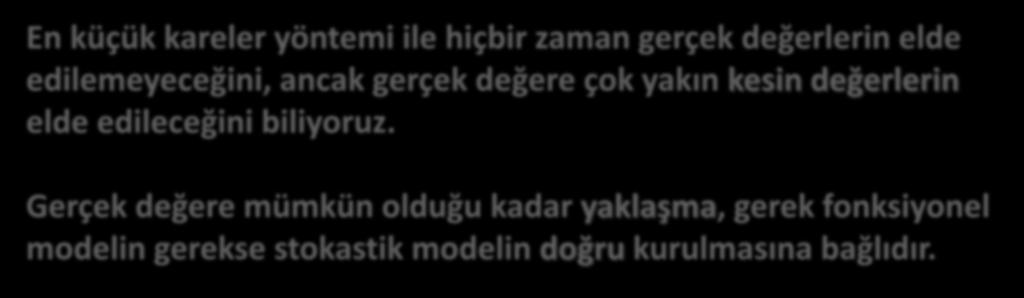 En küçük kareler yöntemi ile hiçbir zaman gerçek değerlerin elde edilemeyeceğini, ancak gerçek değere çok yakın kesin