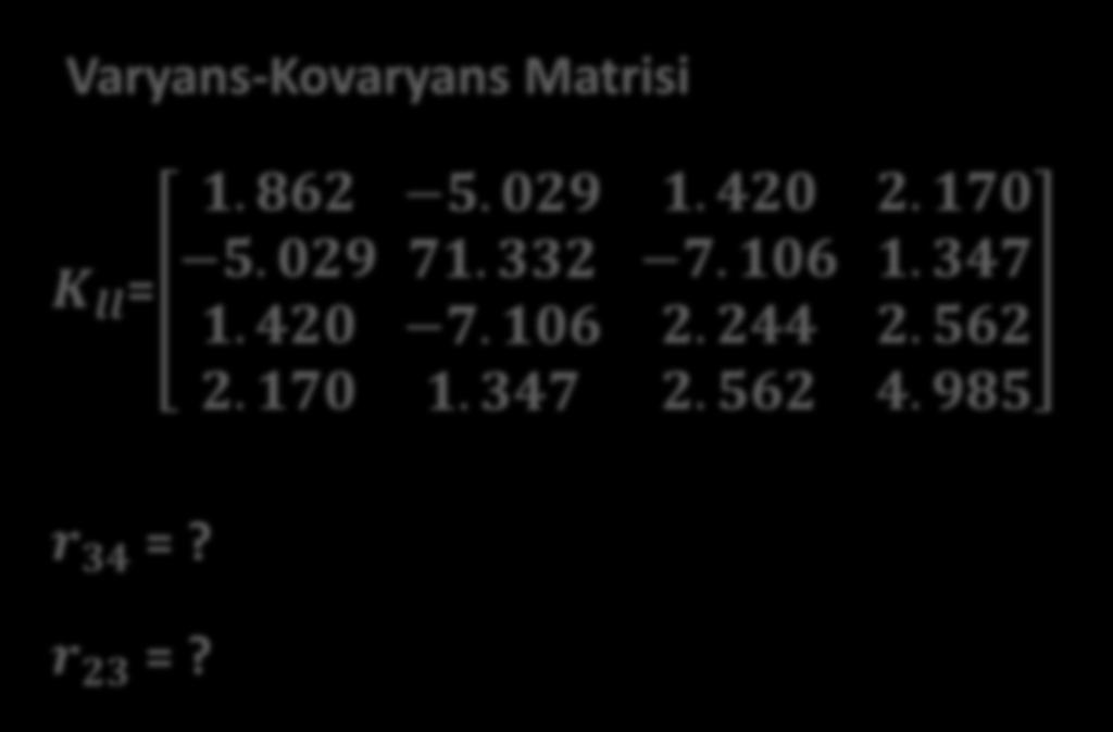 Uygulama 4) Varyans-Kovaryans Matrisi K ll = 1. 862 5.