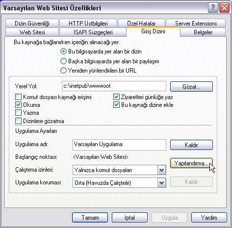 Php Kurulumu (IIS) Karşımıza gelen kutudan Giriş Dizini (Home