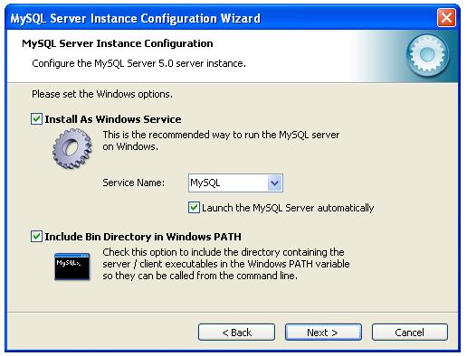 MySQL Kurulumu (Windows) Install As Windows Service ve Include Bin Directory in Windows PATH seçeneklerini